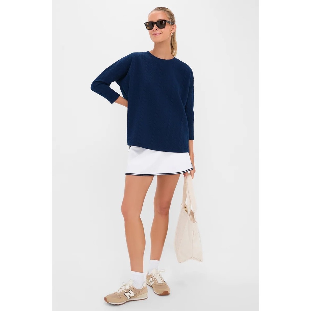 Navy Blue Cable Knit Textured Crewneck Oversized‎ Long Sleeve Top XS/S
